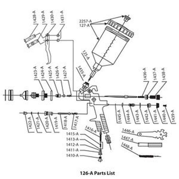 Parts for 126A .6 Liter Touch Up Spray Gun in stock Fibre Glast